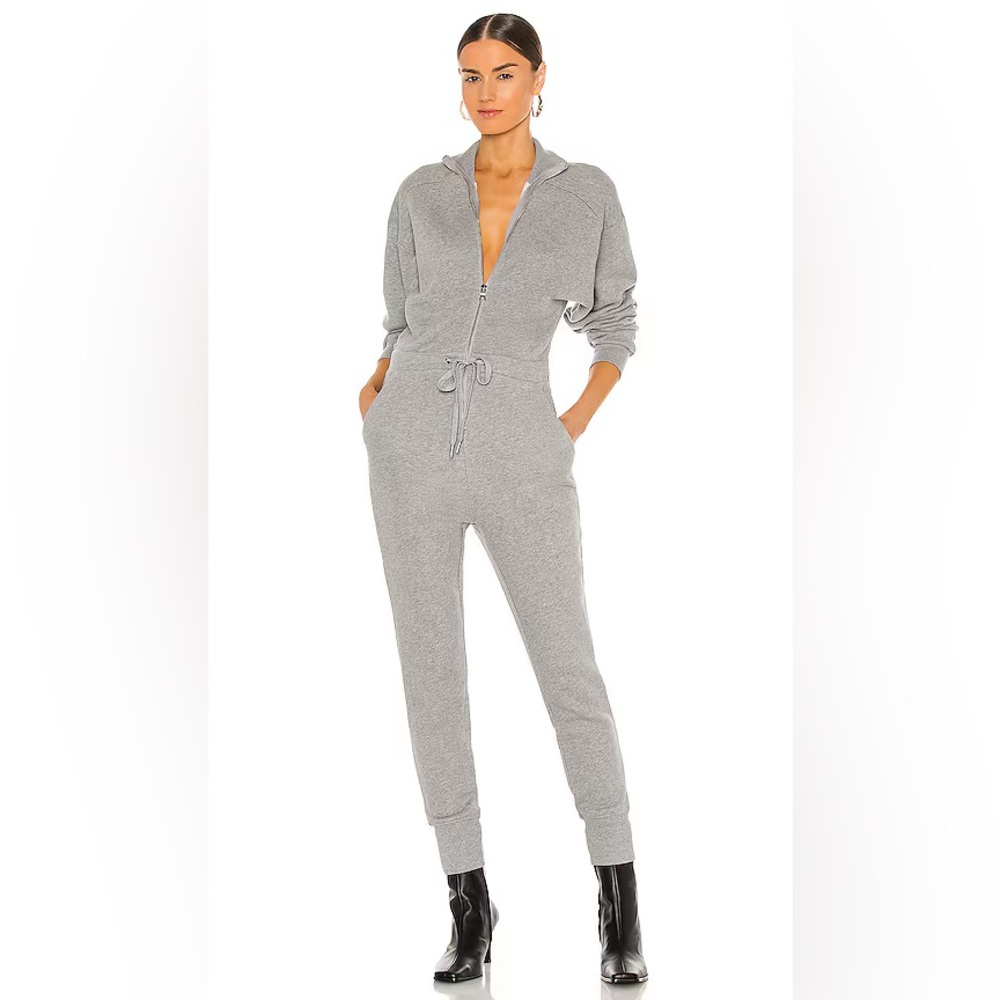 Marissa Webb RED-EYE FRENCH TERRY ZIP FRONT JUMPSUIT IN HEATHER GREY